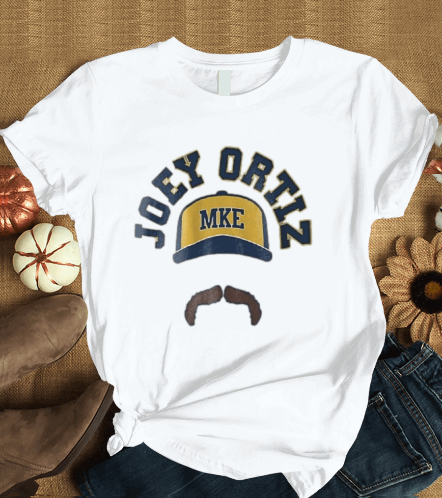Milwaukee Brewers MKE Joey Ortiz Baseball Cap Mustache T-Shirt
