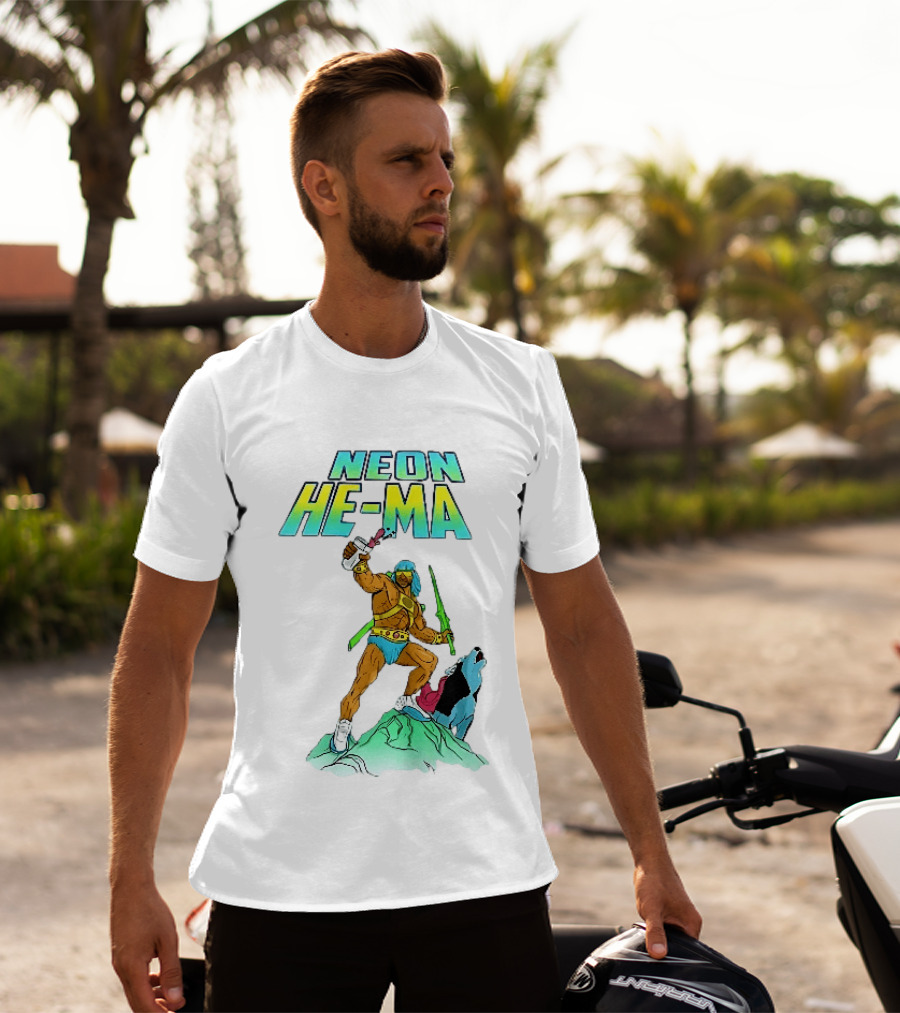 Neon He Ma Cartoon Warrior Action With Purple Drink Mountain Adventure T-Shirt