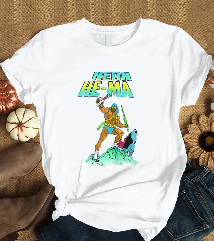 Neon He Ma Cartoon Warrior Action With Purple Drink Mountain Adventure T-Shirt