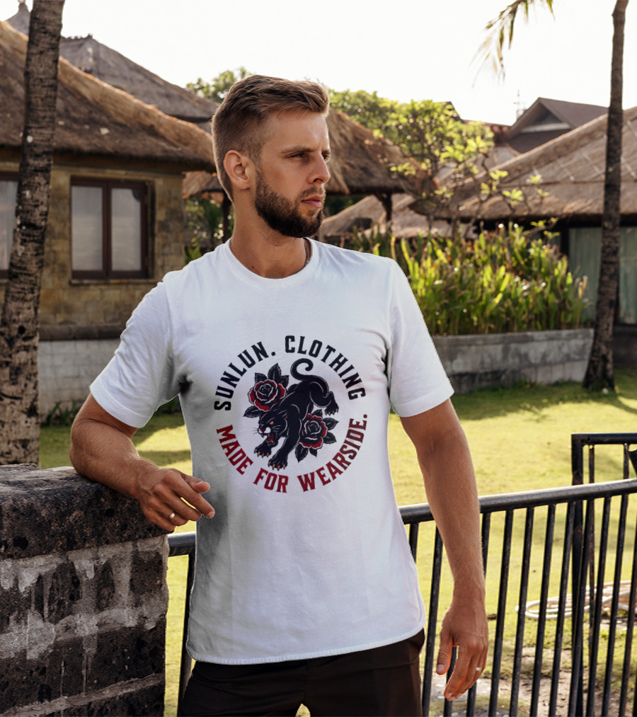 Sunlun Clothing Wearside Black Panther Red Roses Traditional Tattoo T-Shirt