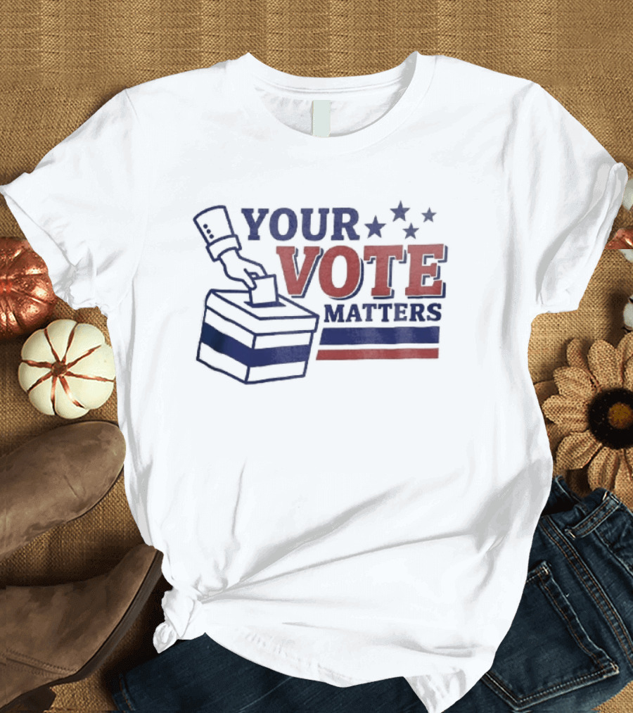 Your Vote Matters Hand Dropping Ballot Box Four Stars Red Blue Stripes T-Shirt