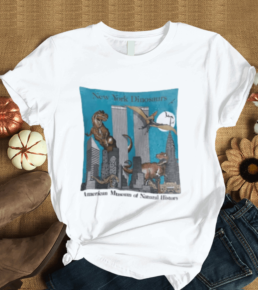 New York Dinosaurs American Museum Of Natural History Twin Towers Scene T-Shirt