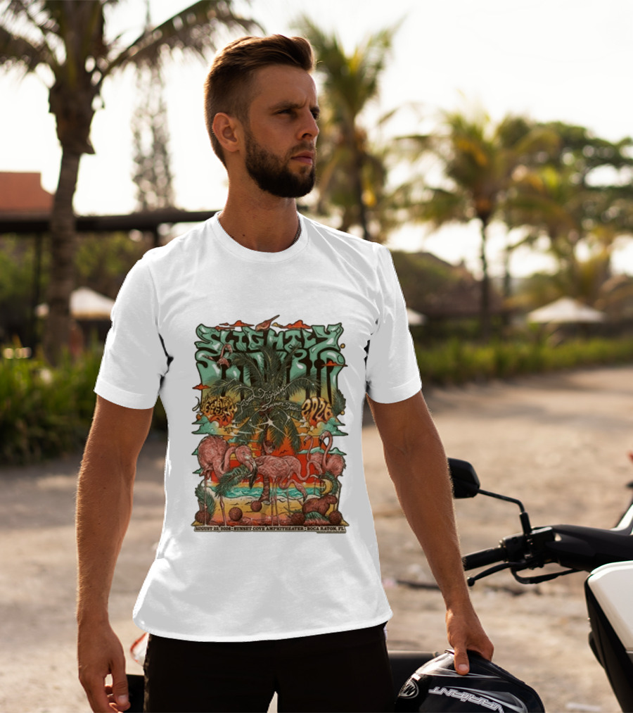 Slightly Stoopid August 22 2026 Ice Drippin Summer Tour Sunset Cove Amphitheater Boca Raton FL Flamingos Palms T-Shirt