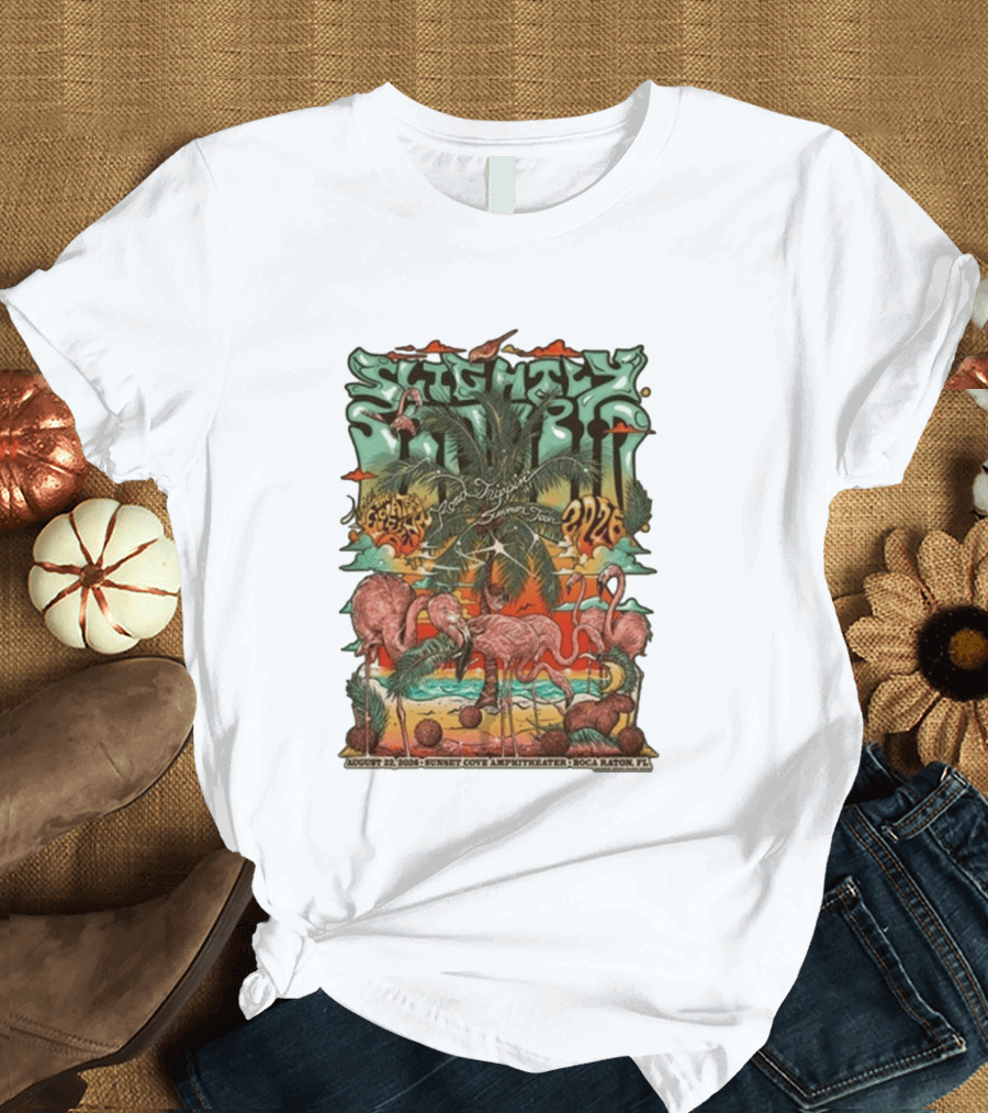 Slightly Stoopid August 22 2026 Ice Drippin Summer Tour Sunset Cove Amphitheater Boca Raton FL Flamingos Palms T-Shirt
