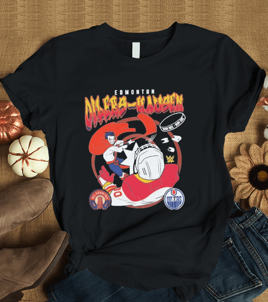 Edmonton Oilers Hausen Hockey Battle WWE Crossover NHL Collaboration T-Shirt