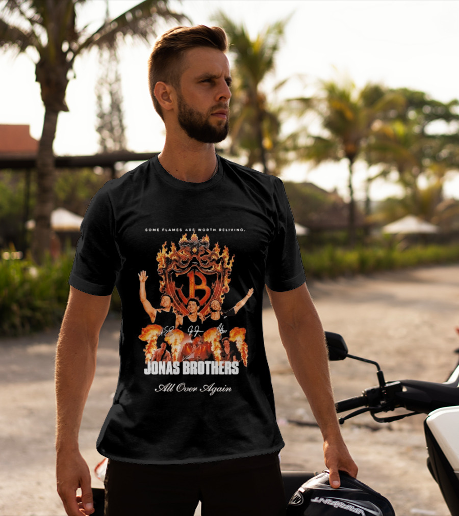 Jonas Brothers Some Flames Are Worth Beliving Tour Flame Signatures All Over Again T-Shirt
