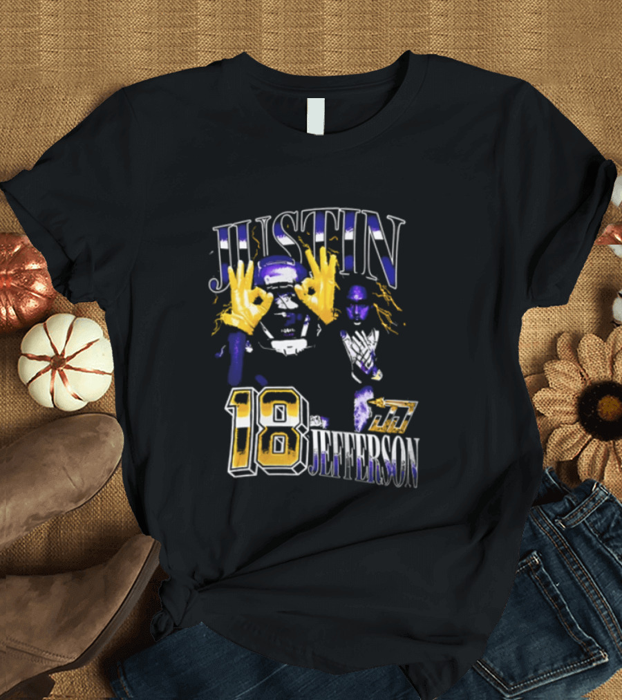 Justin Jefferson 18 Gold Gloves Lightning Bootleg Player Photos T-Shirt