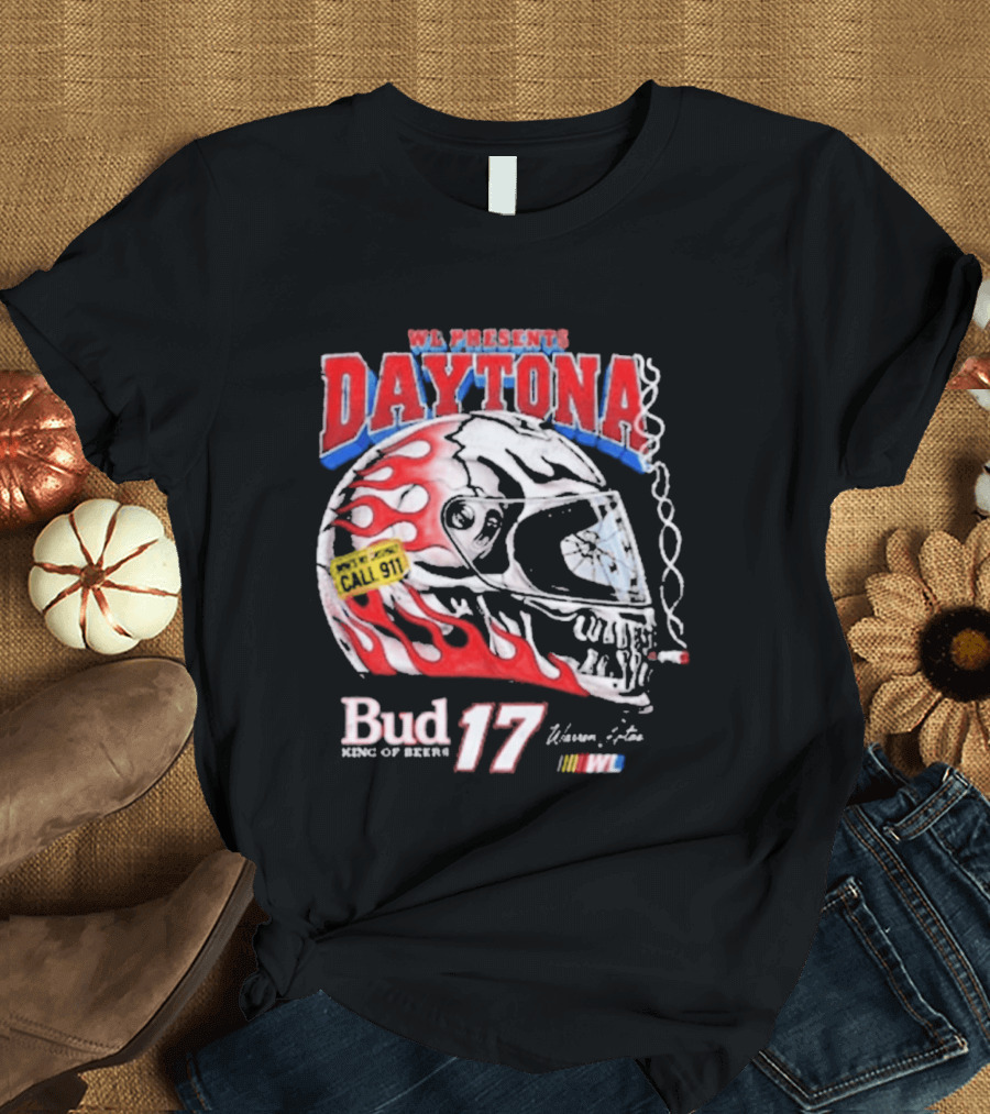 WL Present Daytona Bud King Of Beers 17 Racing Helmet Flame Design 2026 T-Shirt