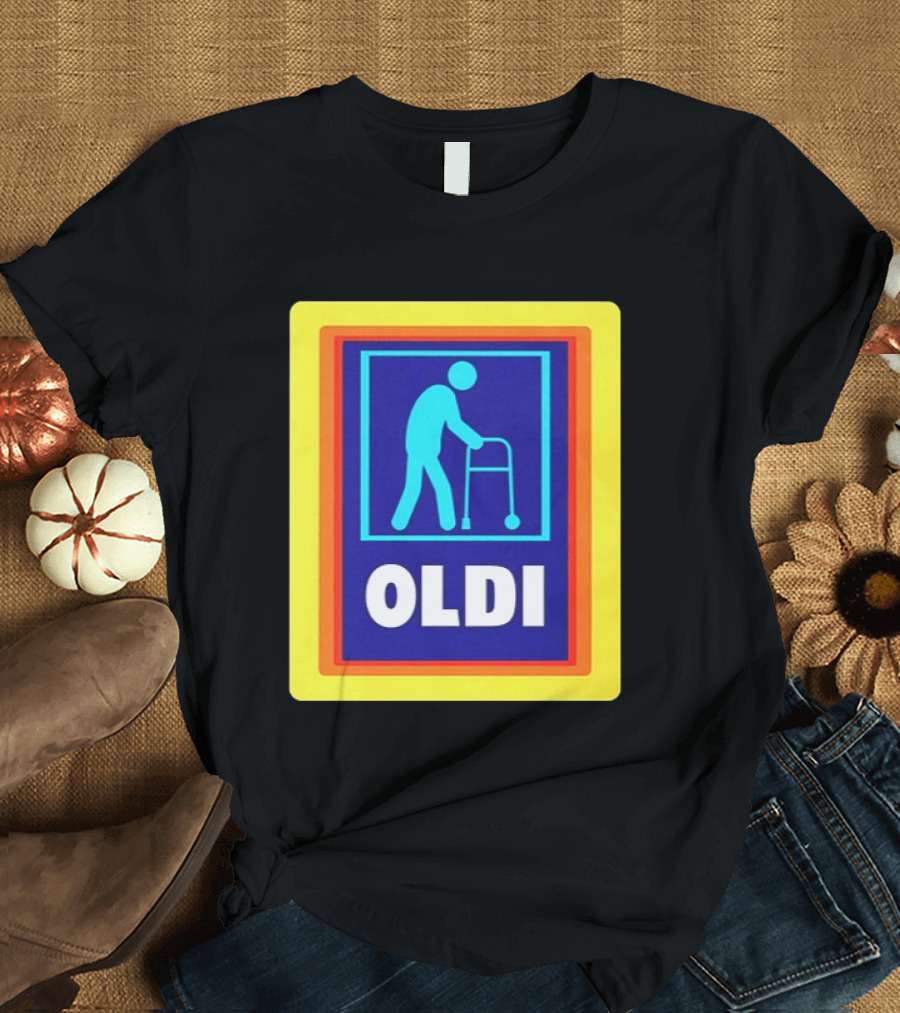 Oldi Elderly Walker Parody Aldi T-Shirt