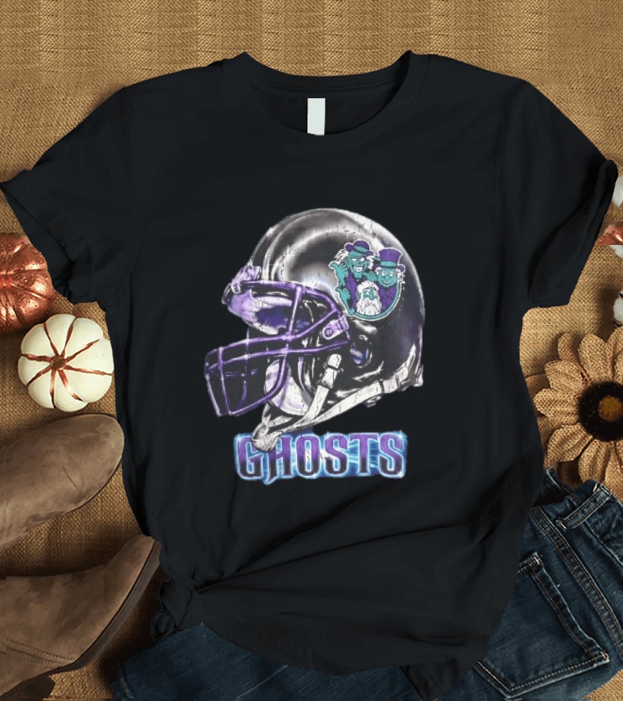 Ghosts Chrome Football Helmet Purple Facemask Haunted Mansion T-Shirt