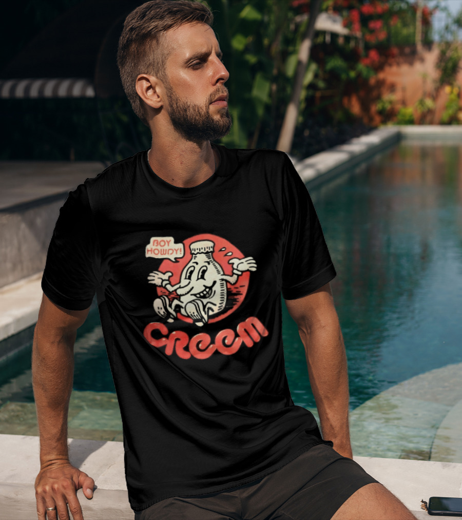 Creem Boy Howdy Milk Bottle Cartoon Red T-Shirt