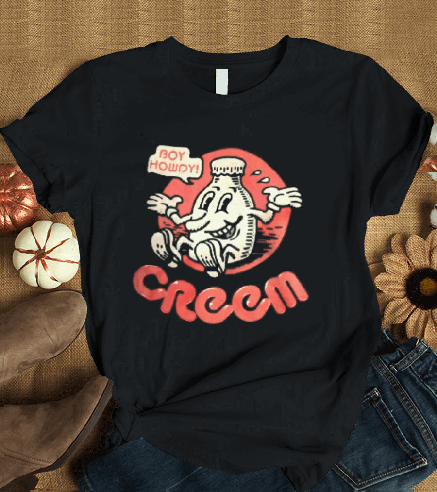 Creem Boy Howdy Milk Bottle Cartoon Red T-Shirt