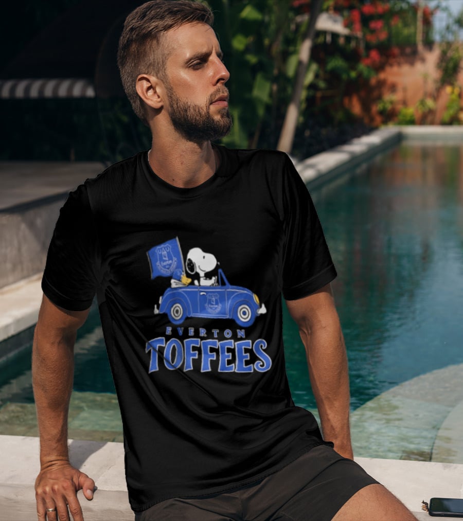 Everton Toffees Snoopy And Woodstock Driving With Flag T-Shirt