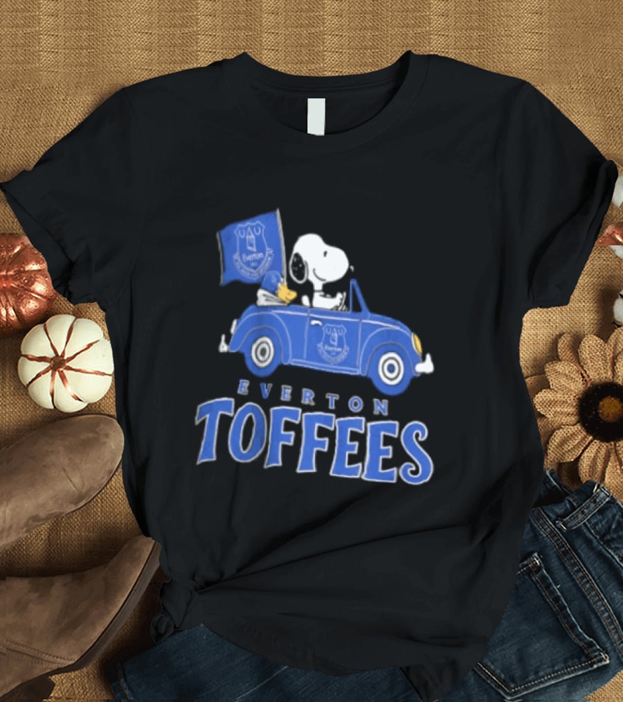 Everton Toffees Snoopy And Woodstock Driving With Flag T-Shirt
