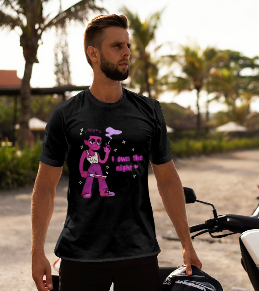 I Own The Night Pink Cartoon Character Holding Bloody Knife Smoking T-Shirt