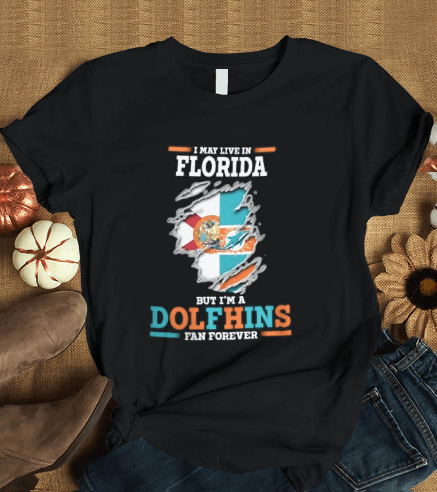 Miami Florida Dolphins Fan Forever Ripped Skin State Flag T-Shirt