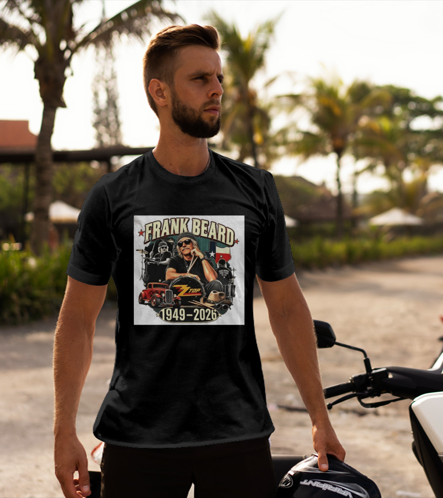 Frank Beard ZZ Top Rock Texas Drummer 1949 2026 Vintage Car And Drumsticks T-Shirt