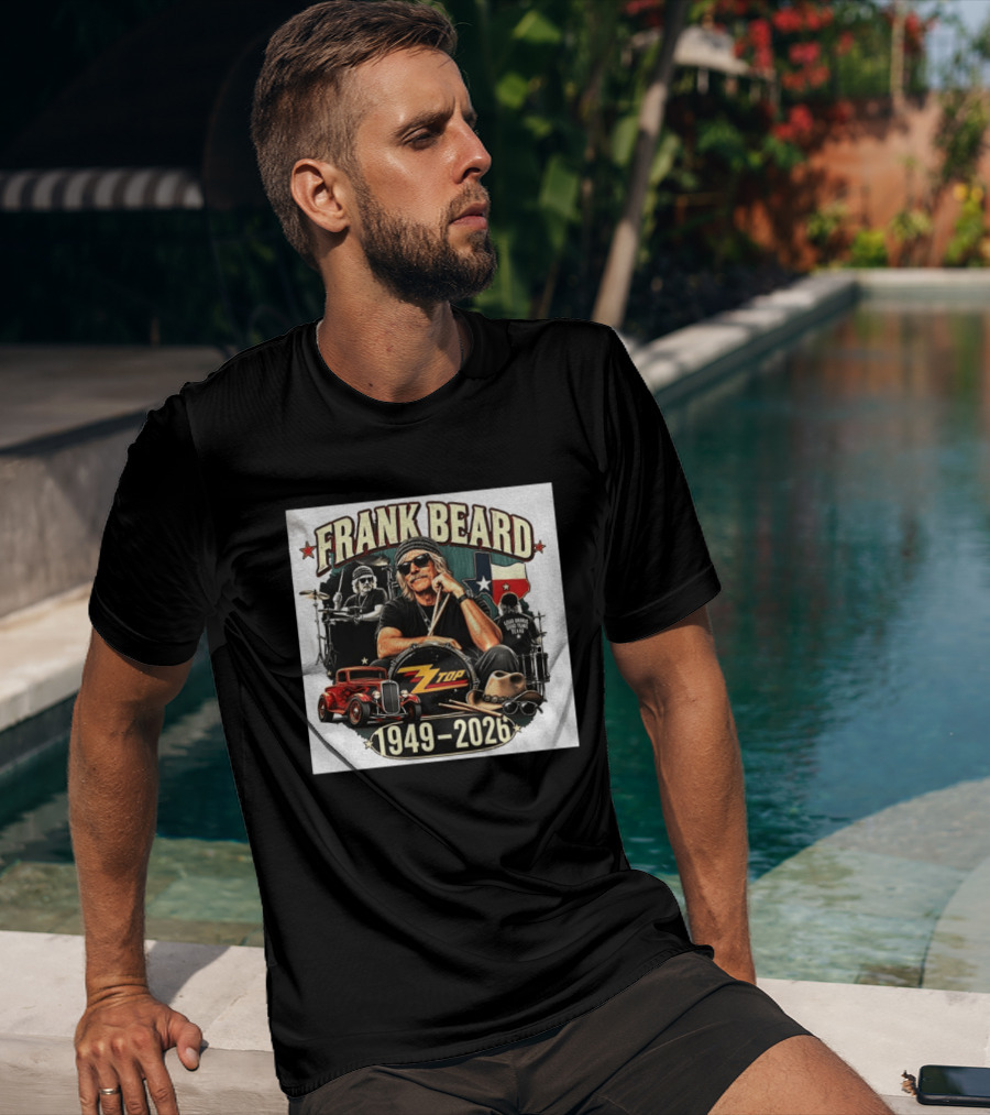 Frank Beard ZZ Top Rock Texas Drummer 1949 2026 Vintage Car And Drumsticks T-Shirt