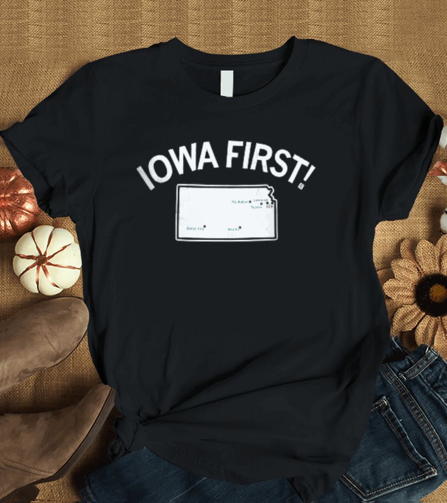 Iowa First Map Ames Newton Des Moines Cities Locations T-Shirt