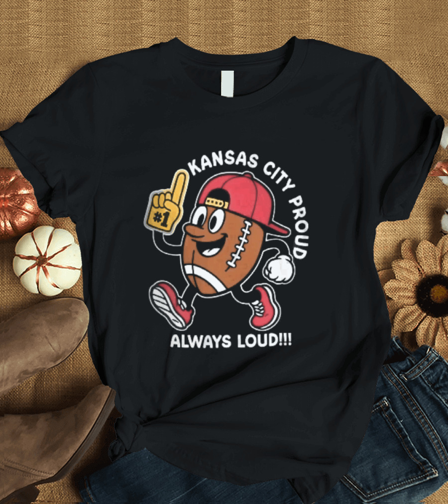 Kansas City Proud Football Cartoon Always Loud Red Cap Foam Finger T-Shirt