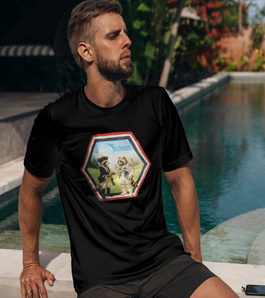 Orbits Edge Raccoon Soldier And Astronaut Handshake Cartoon T-Shirt