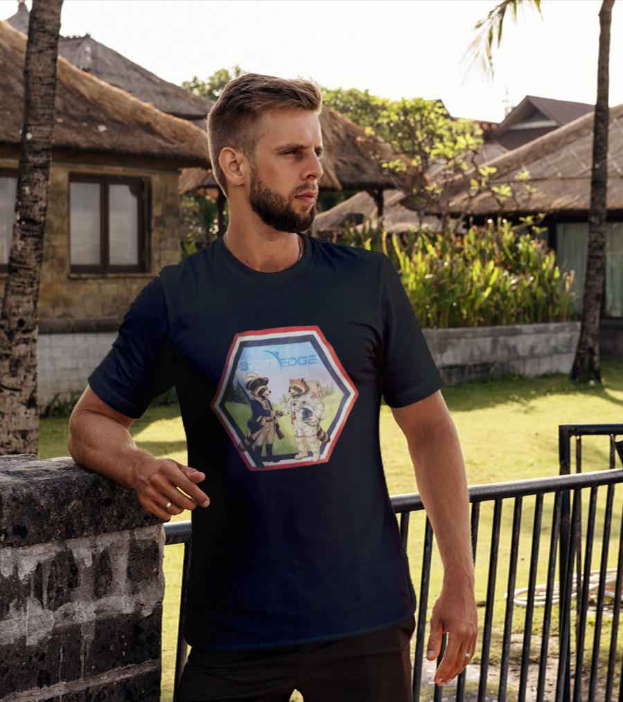 Orbits Edge Raccoon Soldier And Astronaut Handshake Cartoon T-Shirt