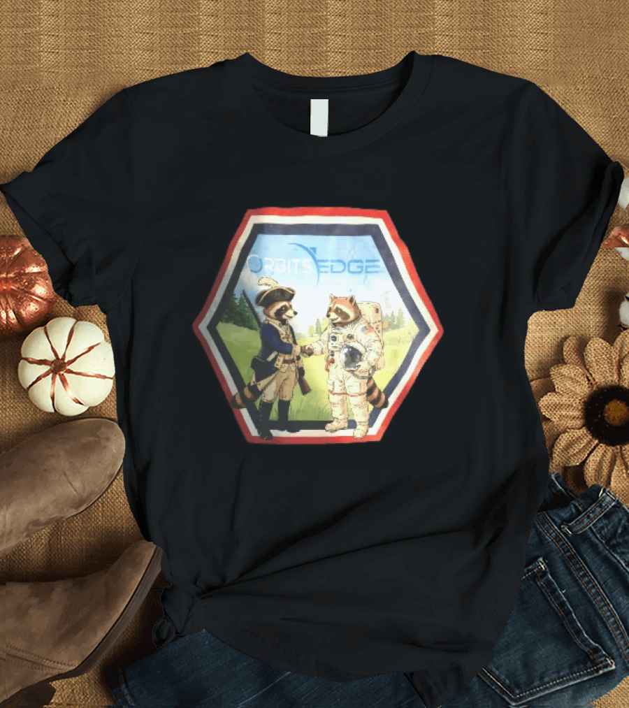Orbits Edge Raccoon Soldier And Astronaut Handshake Cartoon T-Shirt