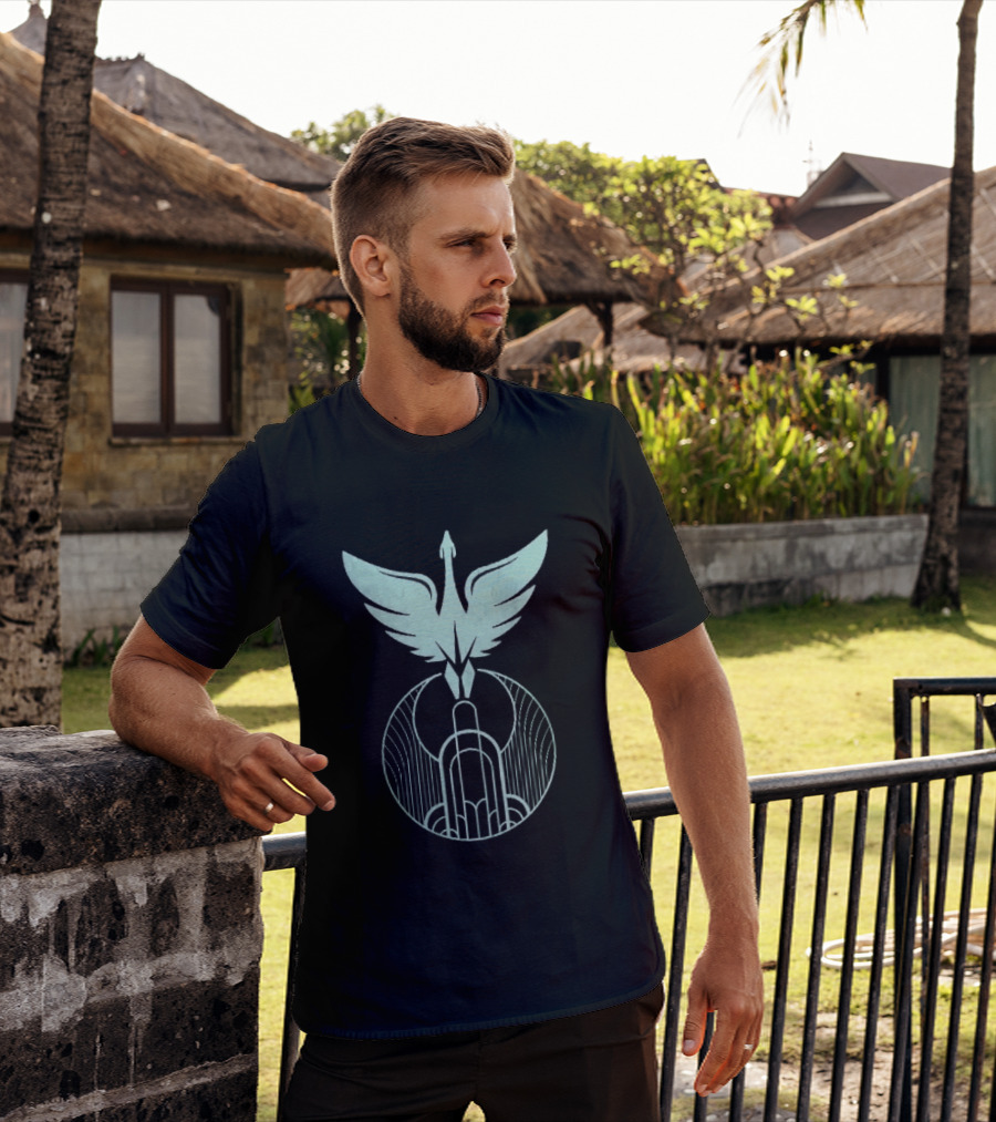 Teal Art Deco Symmetrical Swan Crest Wings Geometric T-Shirt
