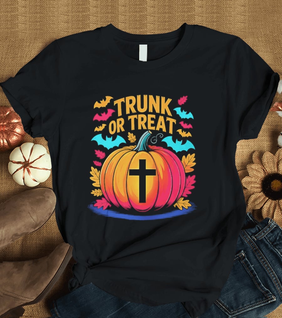 Trunk Or Treat Christian Pumpkin Cross Halloween T-Shirt