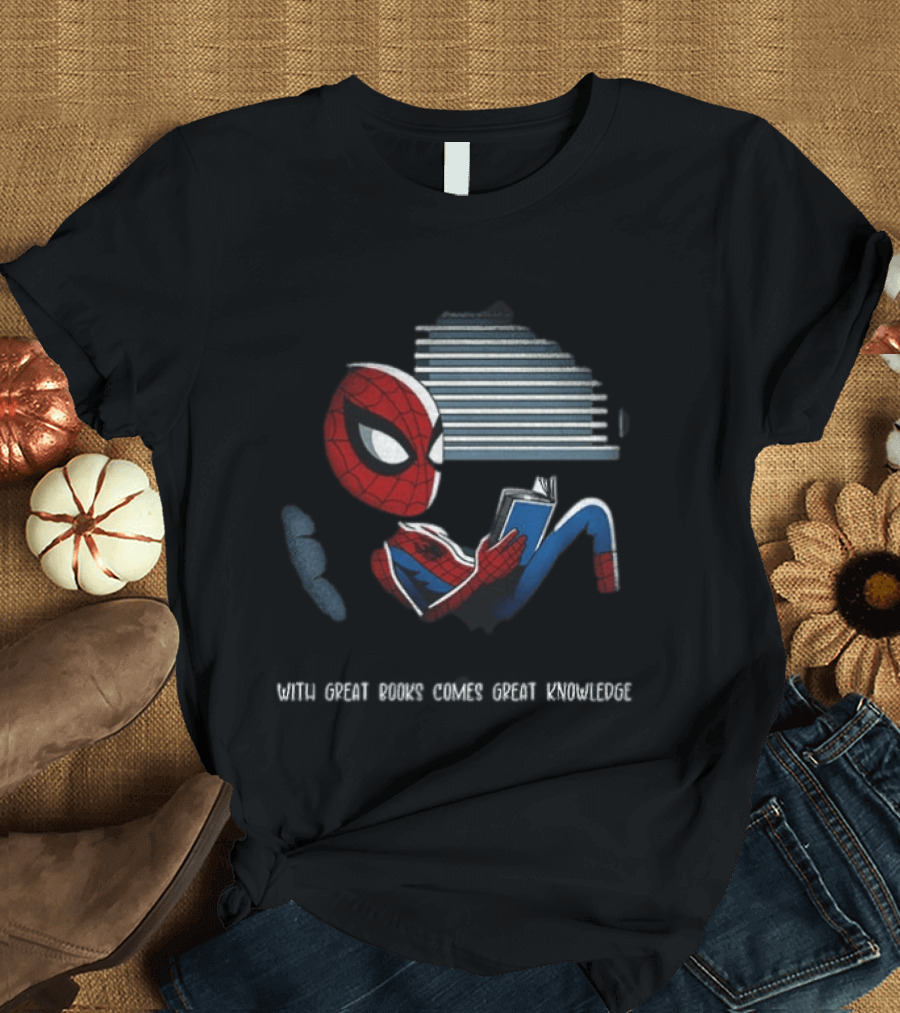 With Great Books Comes Great Knowledge Spider Man Reading T-Shirt