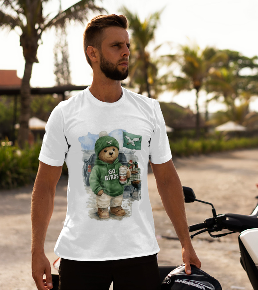 Philadelphia Eagles Go Birds Yuengling Lager Tailgate Teddy Bear Watercolor Truck Scene T-Shirt