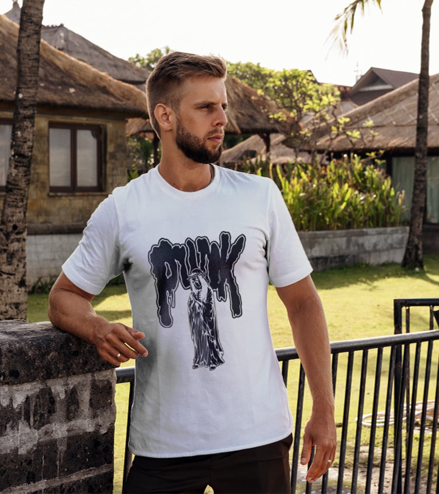 Punk Dripping Hooded Skeleton Praying Crown Of Thorns T-Shirt