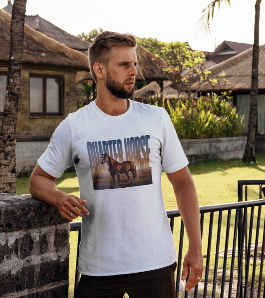 Quarter Horse Muscular Brown Stallion Sunset Landscape T-Shirt