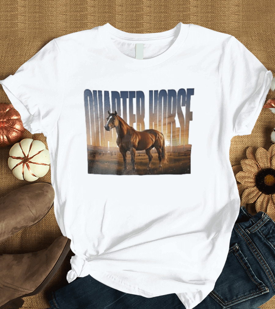 Quarter Horse Muscular Brown Stallion Sunset Landscape T-Shirt