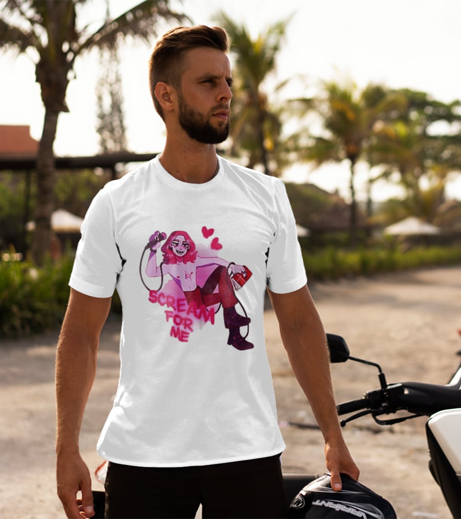 Scream For Me Pink Hair Microphone Book Cartoon T-Shirt