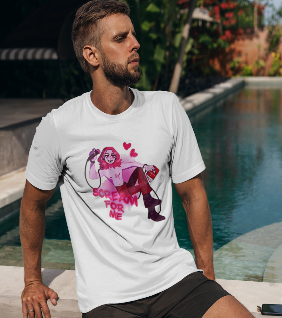 Scream For Me Pink Hair Microphone Book Cartoon T-Shirt