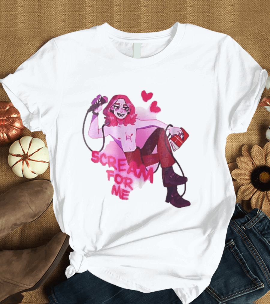 Scream For Me Pink Hair Microphone Book Cartoon T-Shirt