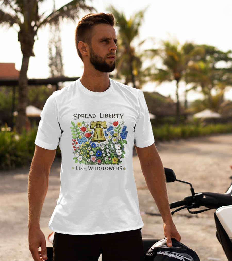 Spread Liberty Like Wildflowers Golden Bell Colorful Floral Garden T-Shirt