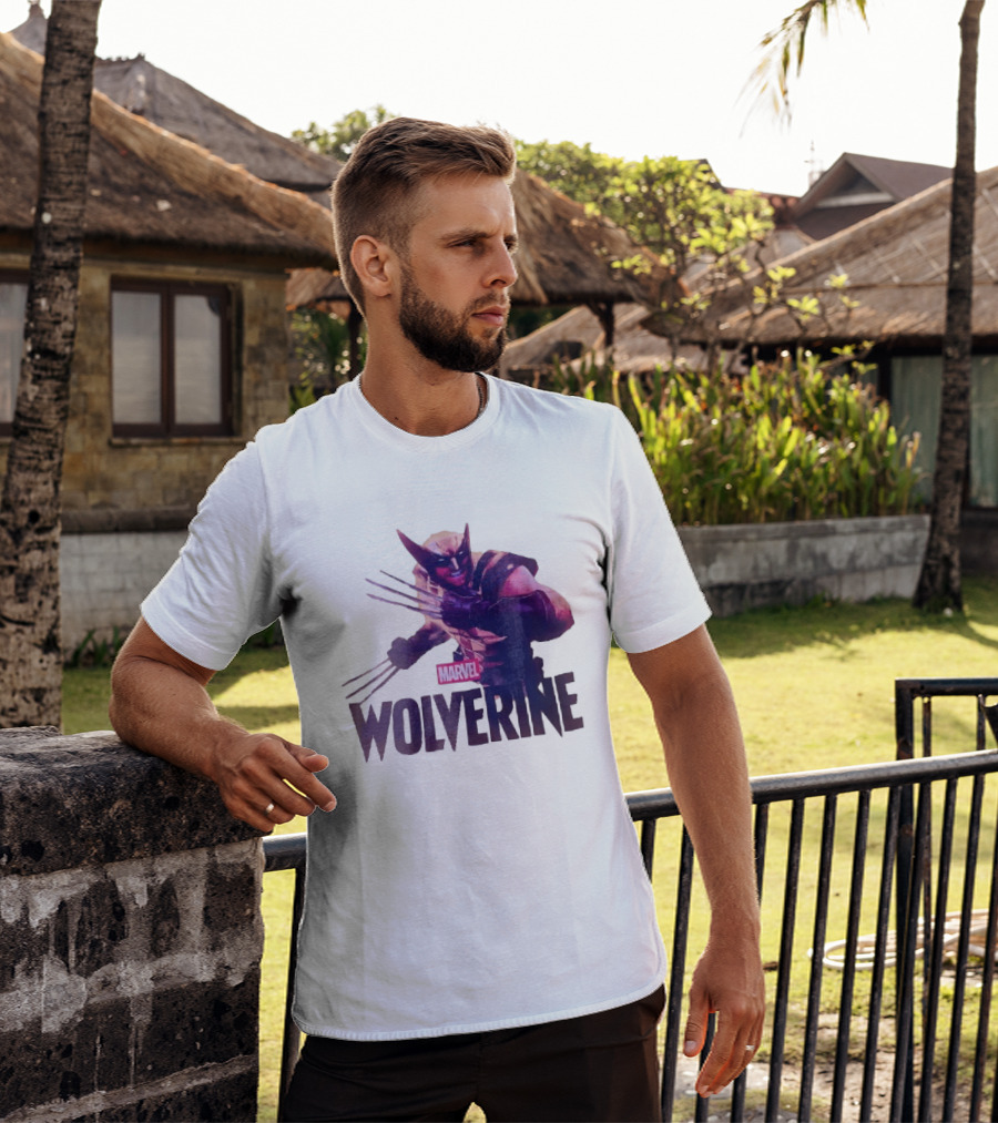 Marvel Wolverine Masked Superhero Claws Extended Purple Glow T-Shirt