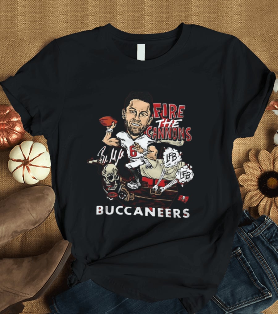Baker Mayfield Tampa Bay Buccaneers Fire The Cannons LFB Skull Football Caricature T-Shirt