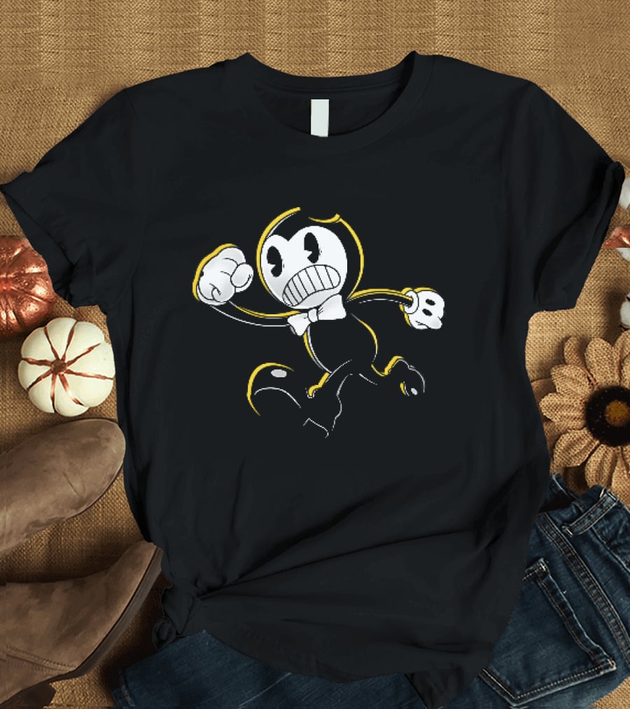 Bendy And The Ink Machine Iconic Cartoon Running With Bowtie T-Shirt