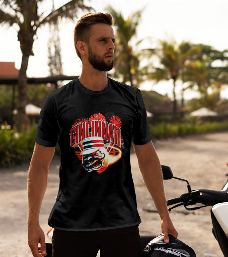 Cincinnati Reds Angry Pillbox Hat Fireball Fireworks MLB T-Shirt