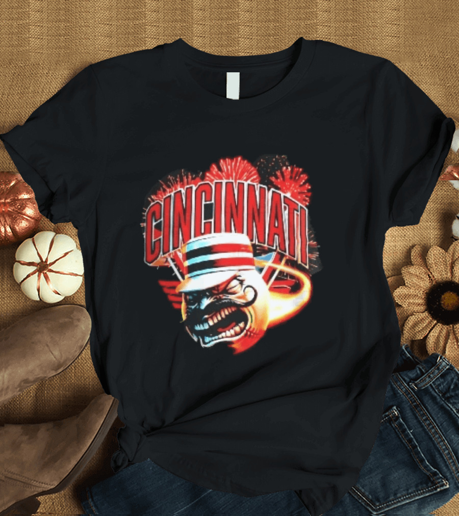 Cincinnati Reds Angry Pillbox Hat Fireball Fireworks MLB T-Shirt