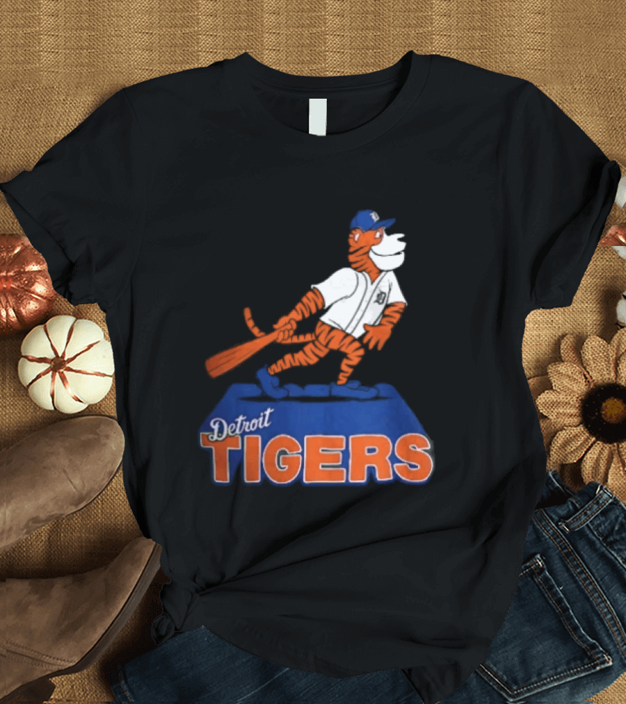 Detroit Tigers MLB Cartoon Player Swinging Bat T-Shirt