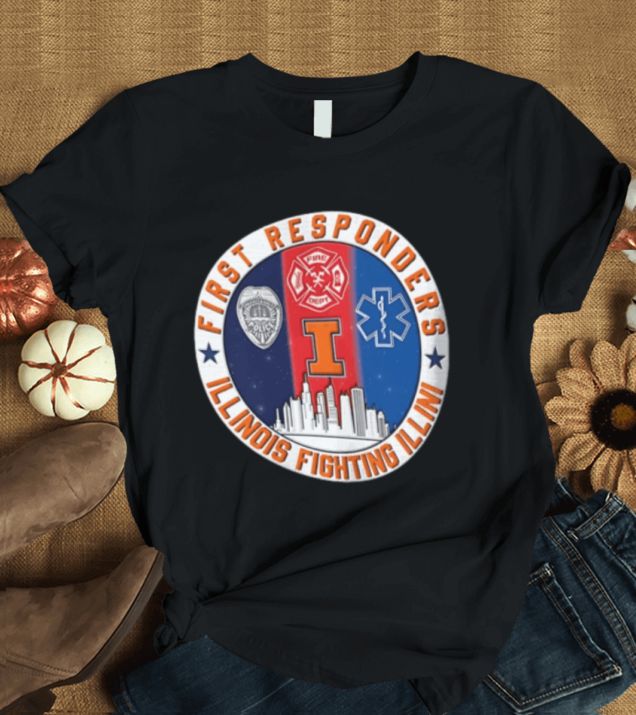 Illinois Fighting Illini First Responders 9.11 Never Forget T-Shirt