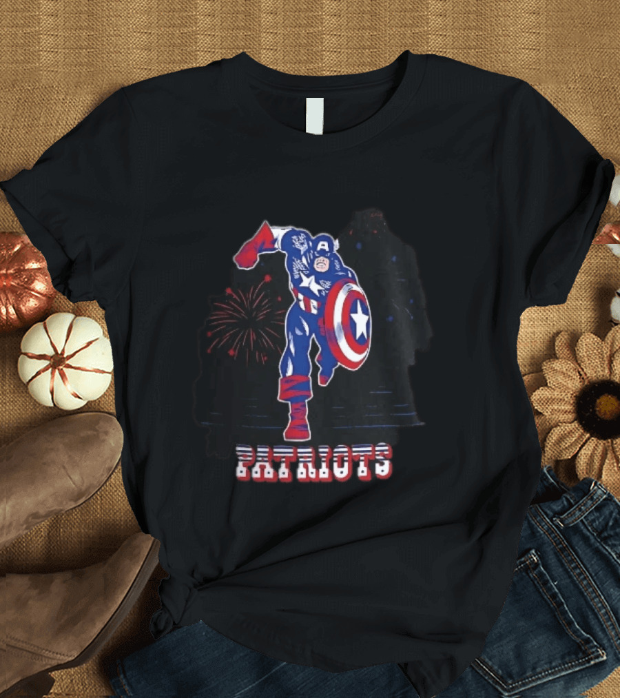 Patriots Captain America Shield Fireworks Cartoon T-Shirt