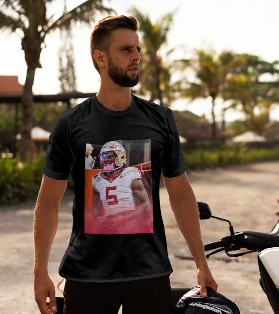 Florida State Seminoles NCAA Football Player Pink Mouthguard Red Gradient T-Shirt
