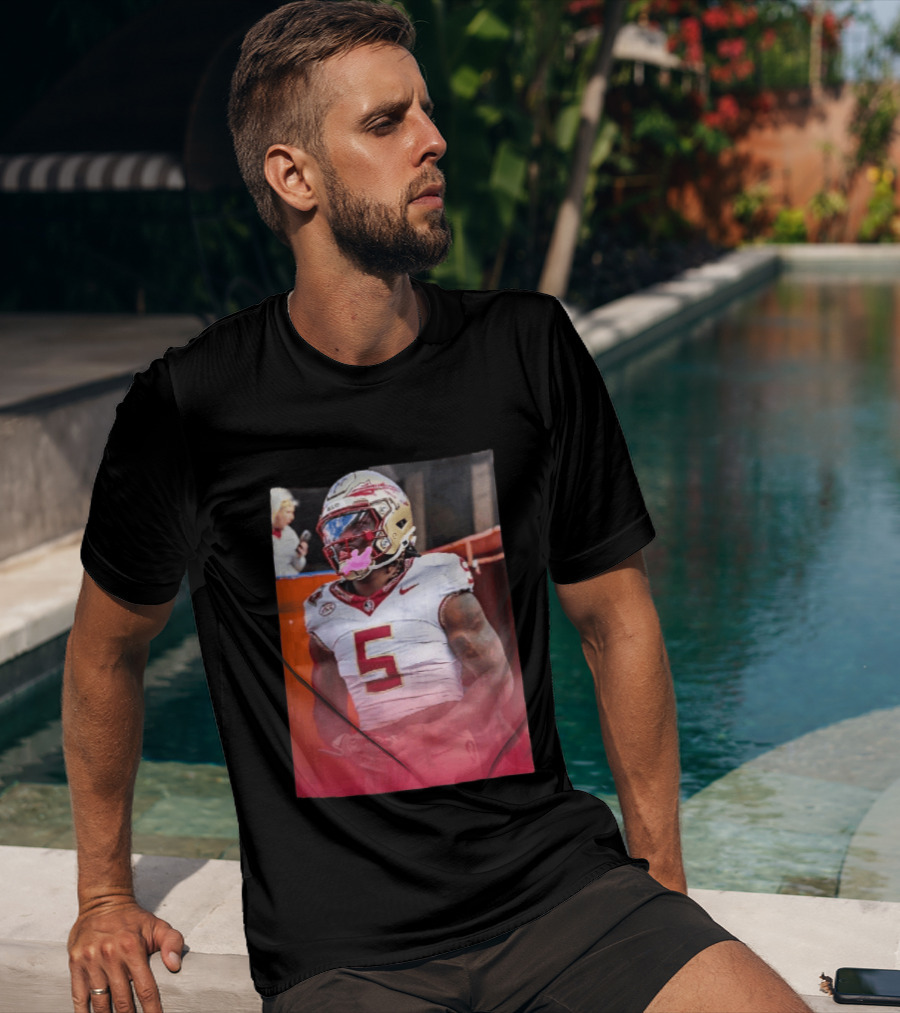 Florida State Seminoles NCAA Football Player Pink Mouthguard Red Gradient T-Shirt