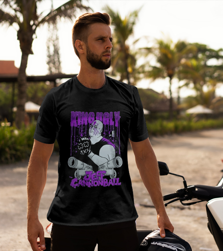 King Ugly War Jeff Cannonball Bald Wrestler Cannons Purple Dripping Paint T-Shirt