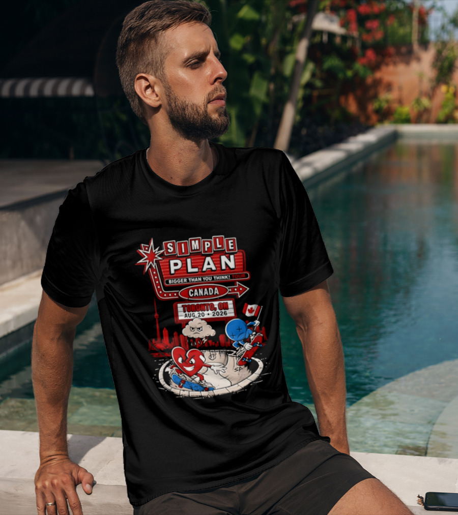 Simple Plan Toronto ON Canada 2026 Bigger Than You Think Tour Skyline And Flag T-Shirt